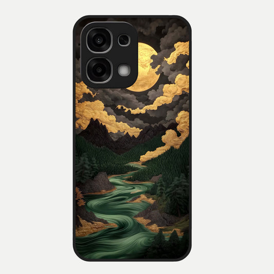  Golden River Moon Glass Case For Oppo F33 5G back cover – full design glossy printed glass finish