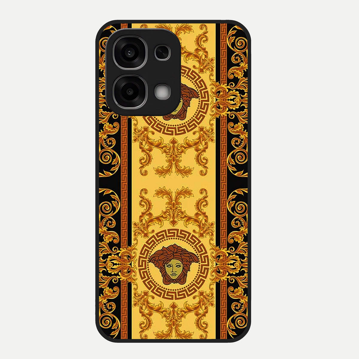  Golden Royal Heritage Glass Case For Oppo F33 5G back cover – full design glossy printed glass finish