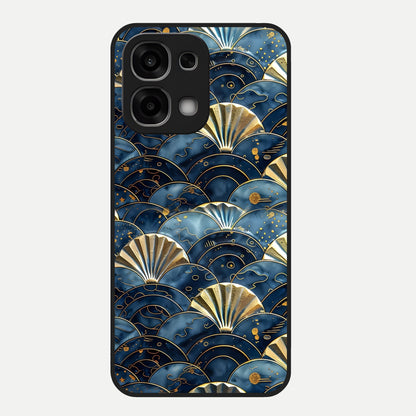  Golden Wave Luxe Glass Case For Oppo F33 5G back cover – full design glossy printed glass finish