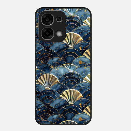  Golden Wave Luxe Glass Case For Oppo F33 5G back cover – full design glossy printed glass finish