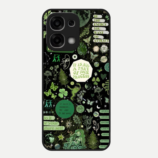  Green Mandala Pattern Glass Case For Oppo F33 5G back cover – full design glossy printed glass finish