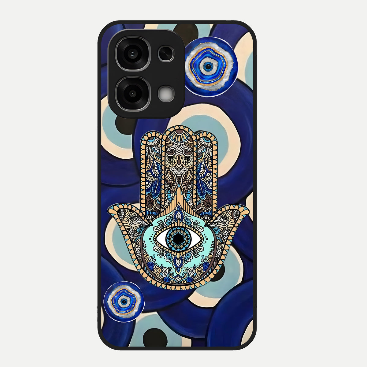  Hamsa Divine Guard Glass Case For Oppo F33 5G back cover – full design glossy printed glass finish