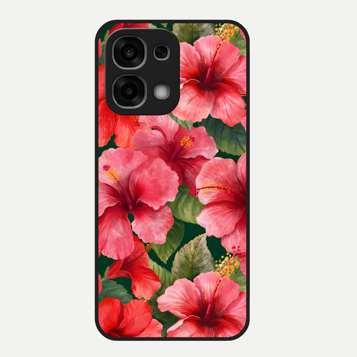  Hibiscus Pattern Glass Case For Oppo F33 5G back cover – full design glossy printed glass finish