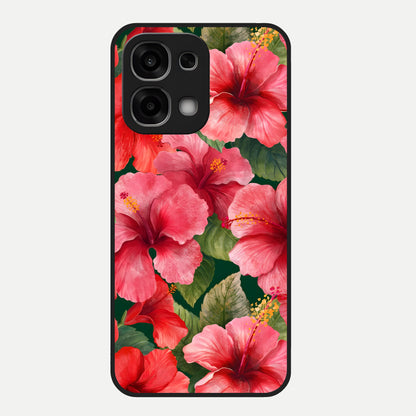  Hibiscus Pattern Glass Case For Oppo F33 5G back cover – full design glossy printed glass finish