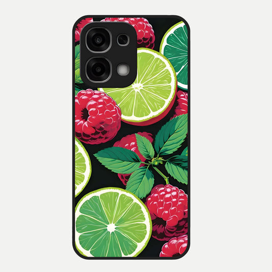  Lime and Raspberry Pattern Glass Case For Oppo F33 5G back cover – full design glossy printed glass finish