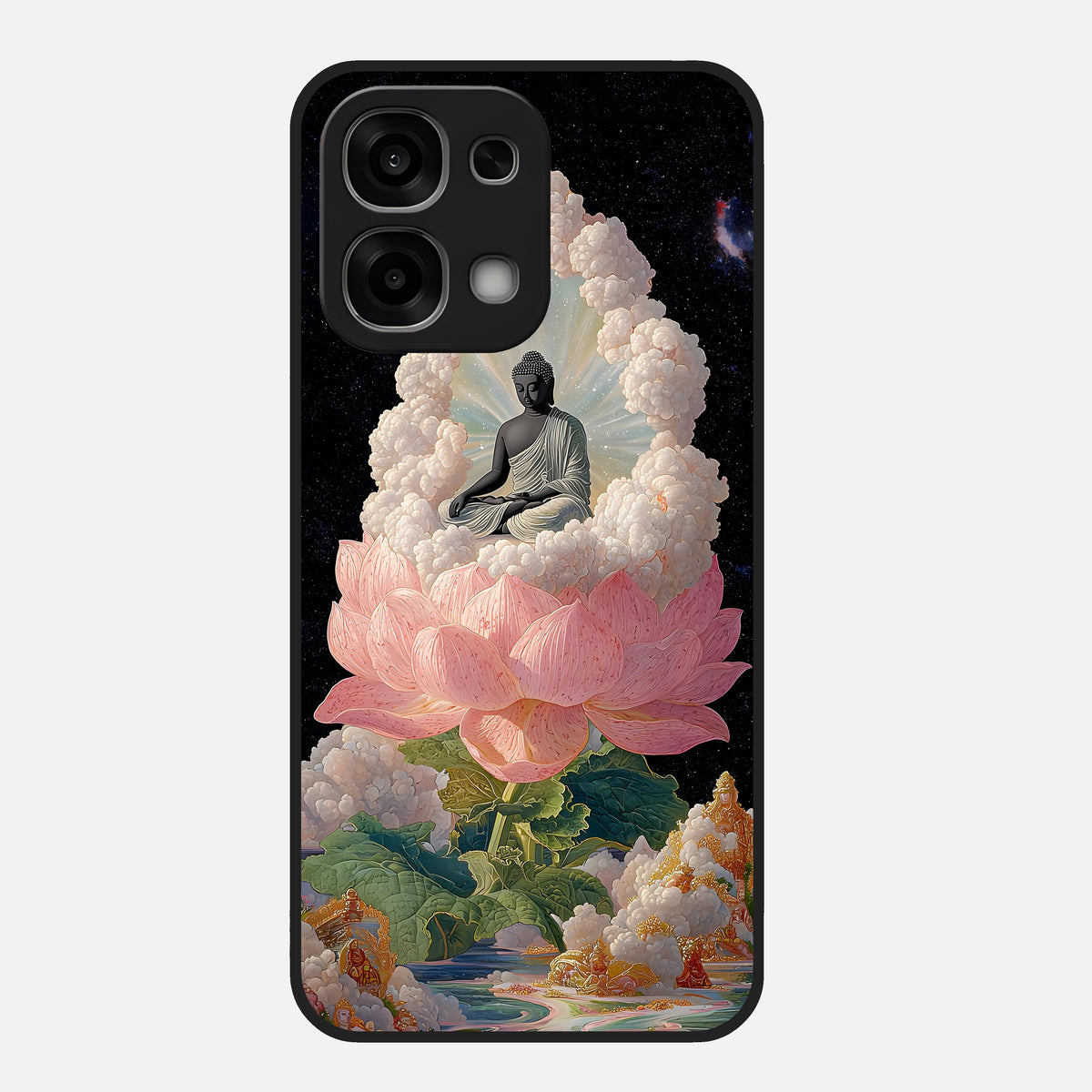  Lotus Divine Peace Glass Case For Oppo F33 5G back cover – full design glossy printed glass finish