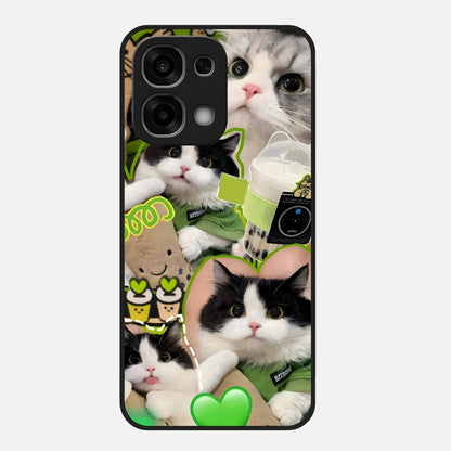  Matcha Cats Mood Glass Case For Oppo F33 5G back cover – full design glossy printed glass finish