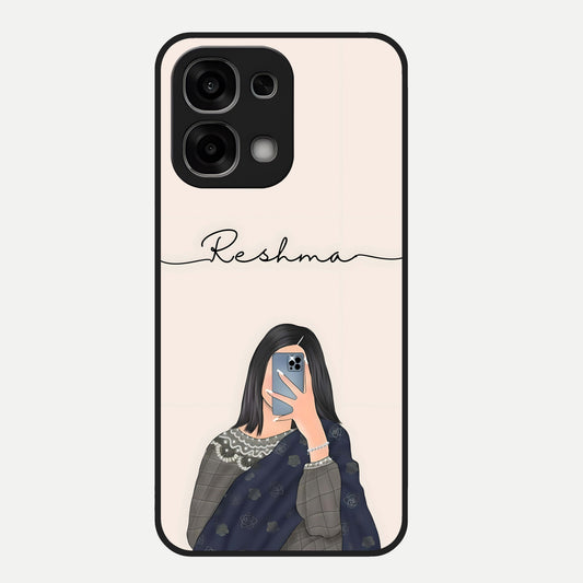  Mirror Mood Muse With Custom Name Glass Case For Oppo F33 5G back cover – full design glossy printed glass finish