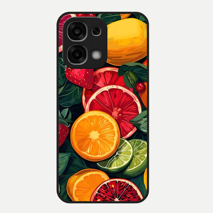  Multiple Fruits Glass Case For Oppo F33 5G back cover – full design glossy printed glass finish
