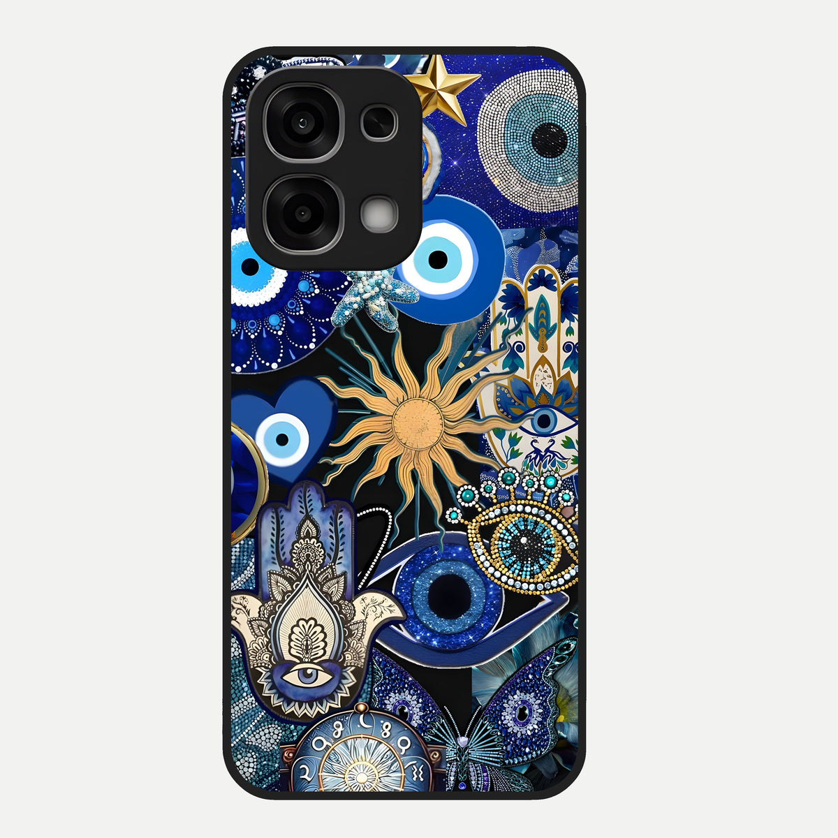  Mystic Blue Evil Eye Glass Case For Oppo F33 5G back cover – full design glossy printed glass finish