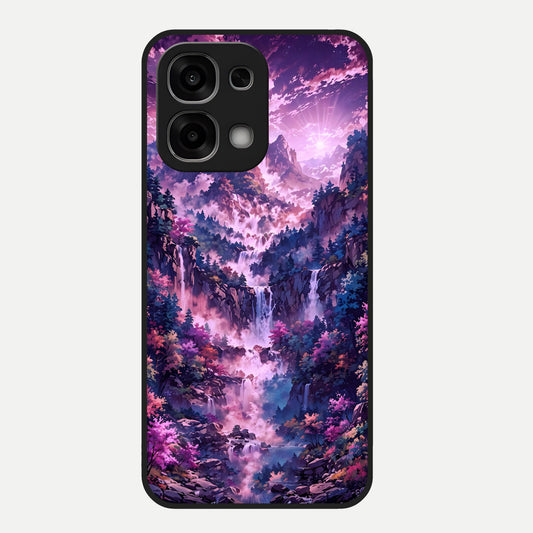  Mystic Cascade Peaks Glass Case For Oppo F33 5G back cover – full design glossy printed glass finish