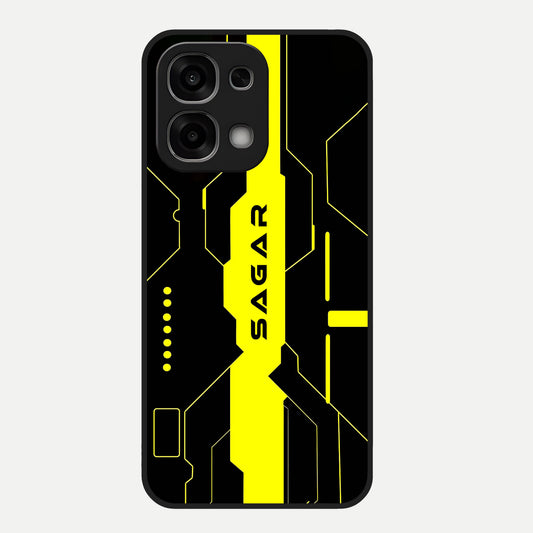  Neon CYBERPUNK Custom Name Glass Case For Oppo F33 5G back cover – full design glossy printed glass finish