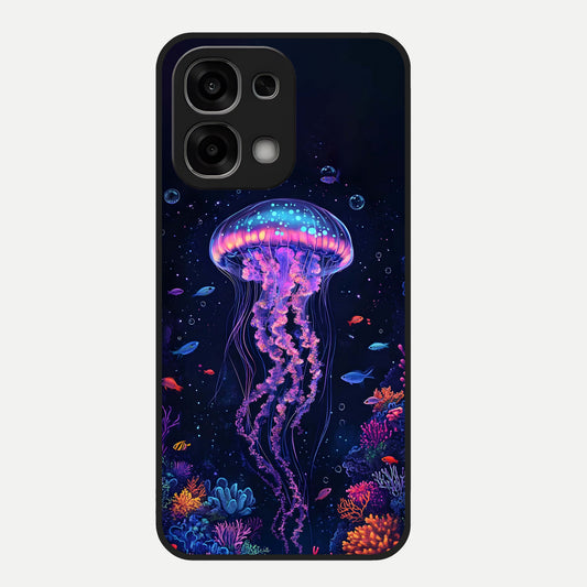  Neon Jellyfish Glass Case For Oppo F33 5G back cover – full design glossy printed glass finish