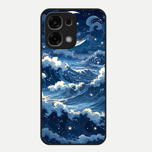  Ocean Moon Waves Glass Case For Oppo F33 5G back cover – full design glossy printed glass finish