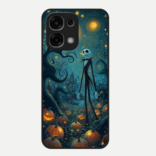  Pumpkin Moon Night Glass Case For Oppo F33 5G back cover – full design glossy printed glass finish