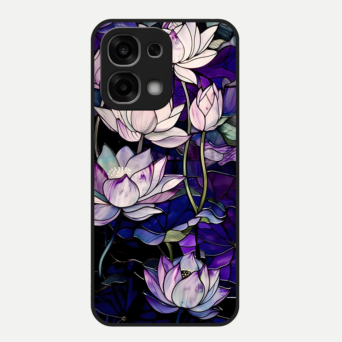  Purple Lotus Pattern Glass Case For Oppo F33 5G back cover – full design glossy printed glass finish