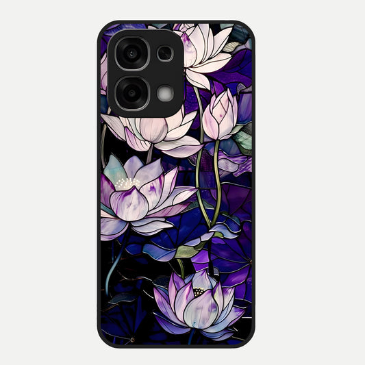  Purple Lotus Pattern Glass Case For Oppo F33 5G back cover – full design glossy printed glass finish