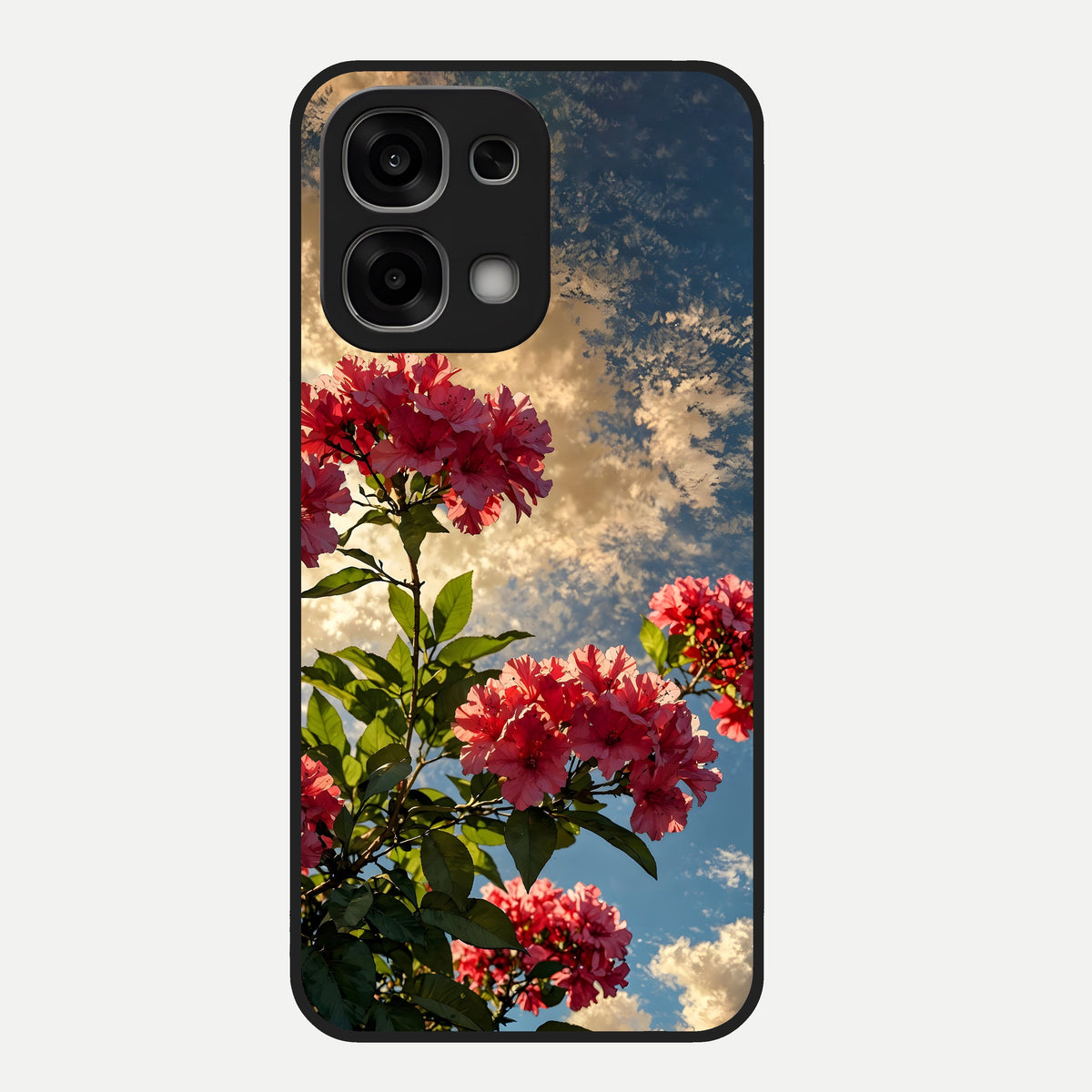  Red Bloom Skies Glass Case For Oppo F33 5G back cover – full design glossy printed glass finish