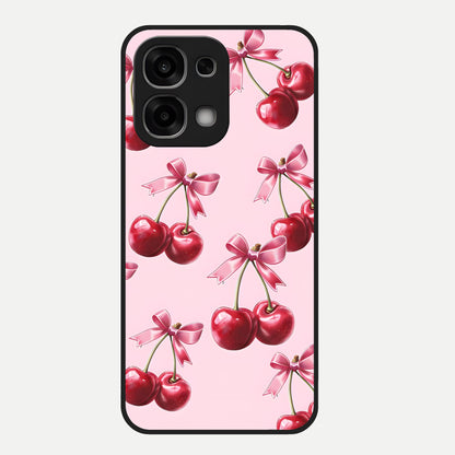  Red Cherries Pattern Glass Case For Oppo F33 5G back cover – full design glossy printed glass finish