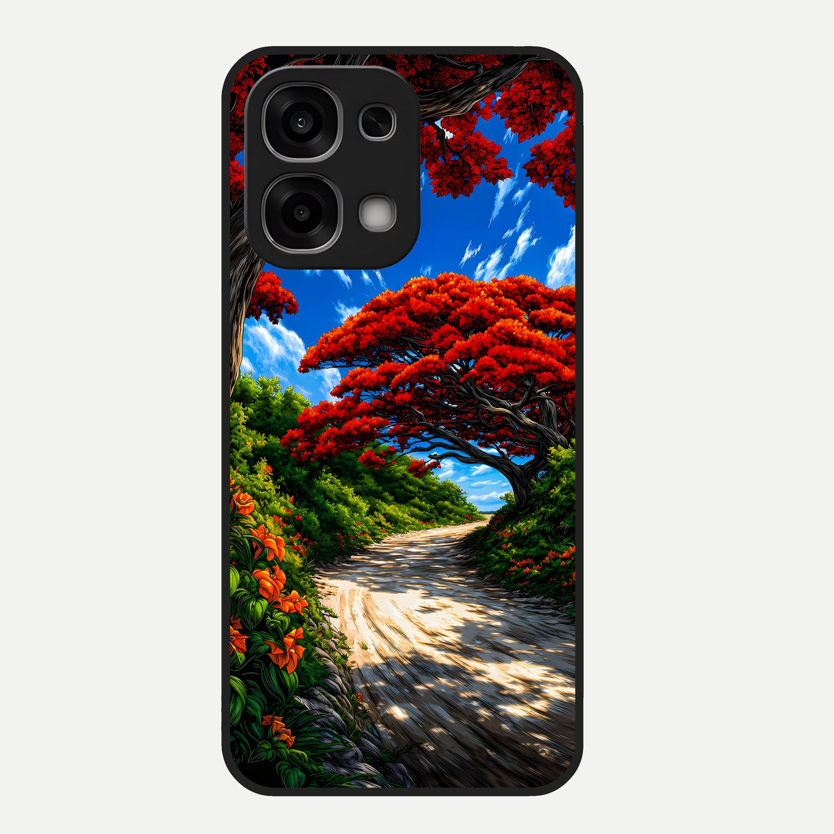 Red Trees Pathway Glass Case For Oppo F33 5G back cover – full design glossy printed glass finish