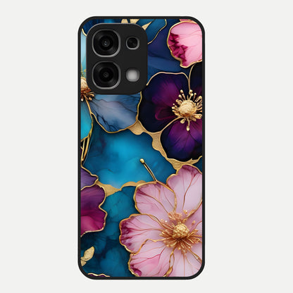  Sparkle Floral Glass Case For Oppo F33 5G back cover – full design glossy printed glass finish