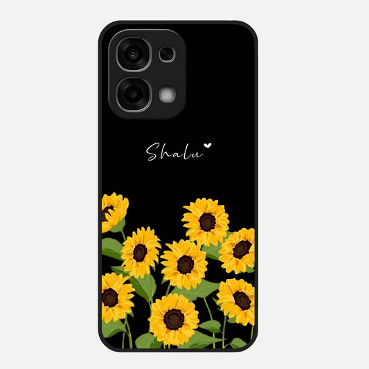  Sunflower Sky Bloom Glass Case For Oppo F33 5G back cover – full design glossy printed glass finish