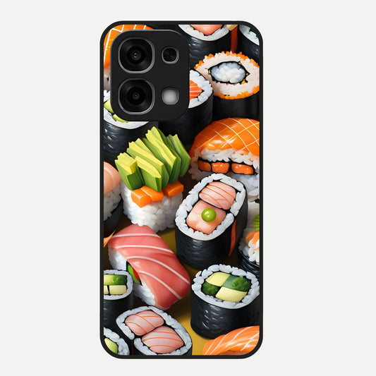  Sushi Food Pattern Glass Case For Oppo F33 5G back cover – full design glossy printed glass finish