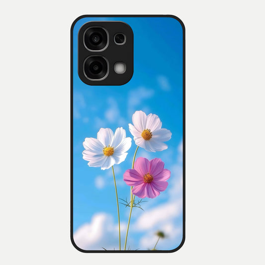  Tripple Flowers With Sky Glass Case For Oppo F33 5G back cover – full design glossy printed glass finish