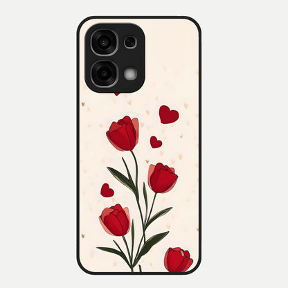  Tulip With Heart Glass Case For Oppo F33 5G back cover – full design glossy printed glass finish