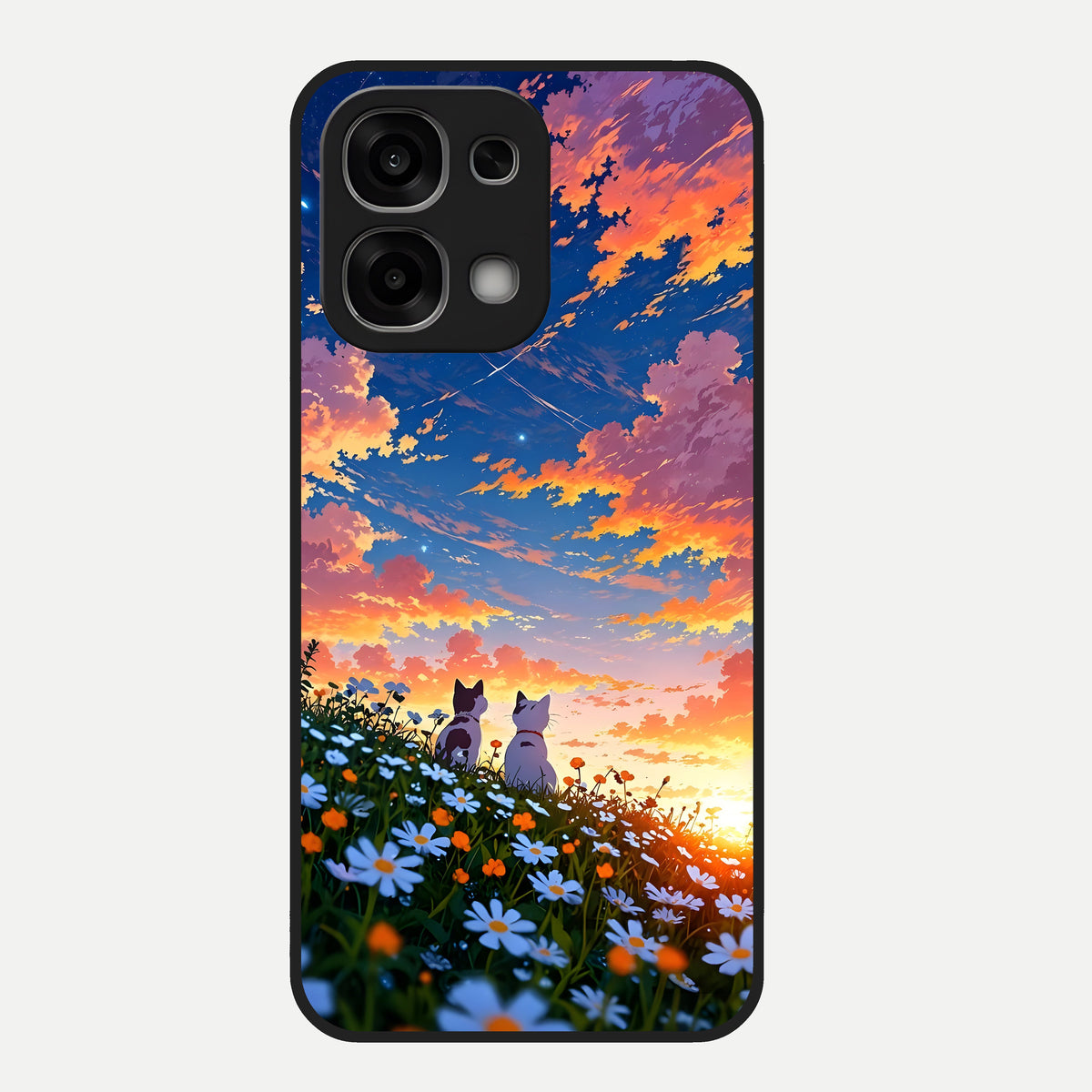  Two Cats Friends Glass Case For Oppo F33 5G back cover – full design glossy printed glass finish