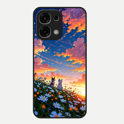  Two Cats Friends Glass Case For Oppo F33 5G back cover – full design glossy printed glass finish