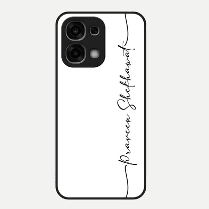  White Tune Custom Name Glass Case For Oppo F33 5G back cover – personalized glossy printed glass finish