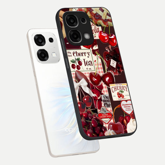  Aesthetic Cherry Tea phone case For Oppo F33 5G showing premium glass back cover with detailed artwork