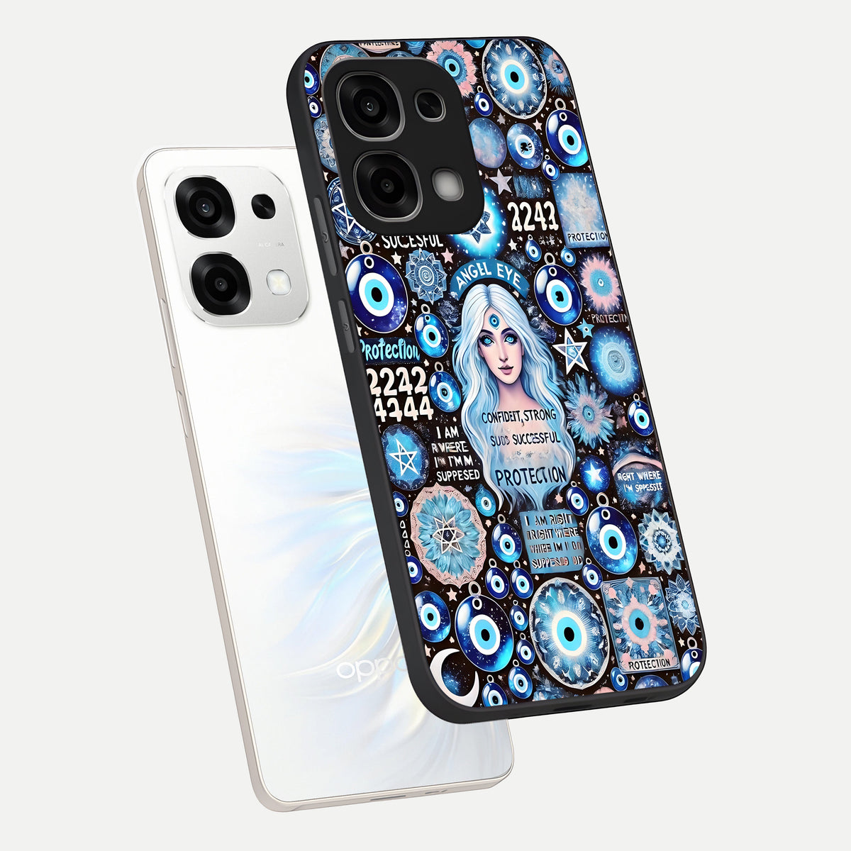  Angel Aura Shield phone case For Oppo F33 5G showing premium glass back cover with detailed artwork
