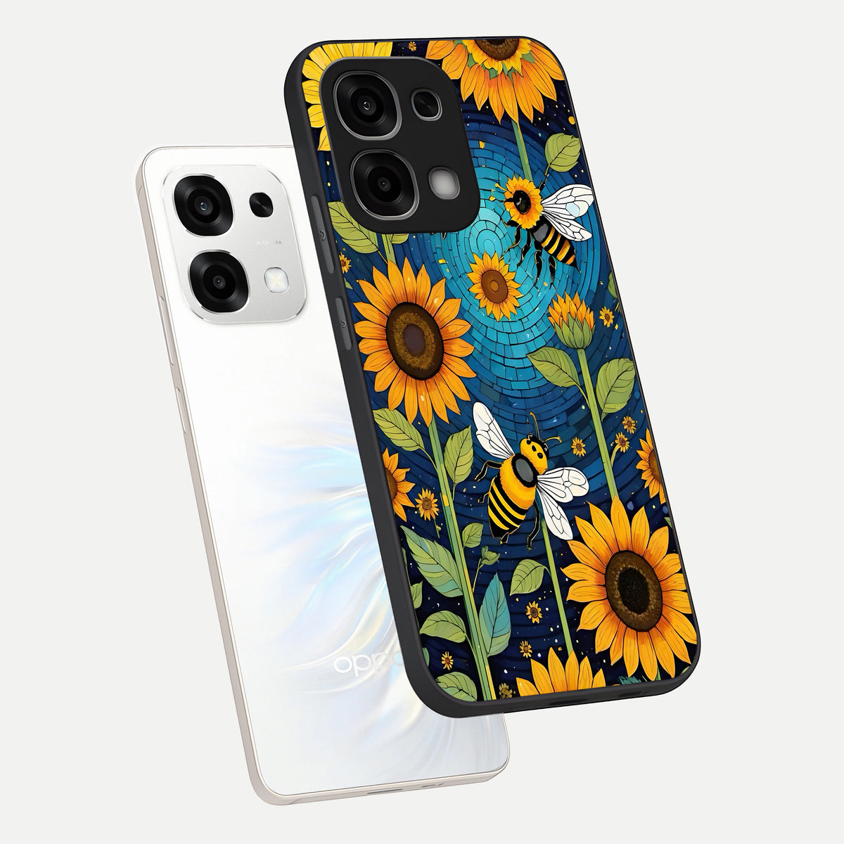  Bees And Sunflowers phone case For Oppo F33 5G showing premium glass back cover with detailed artwork