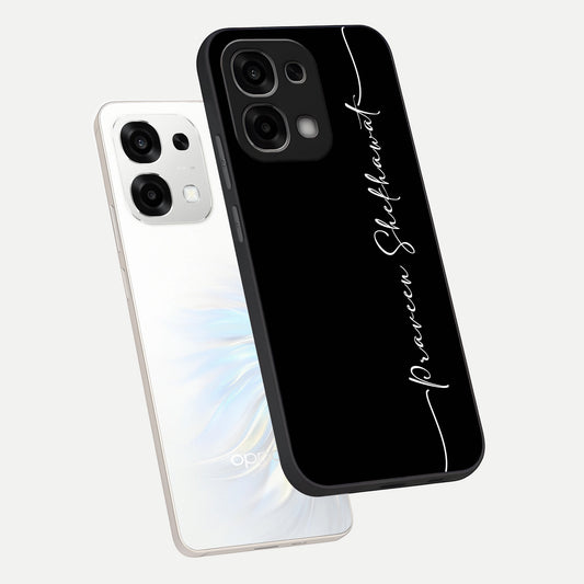  Black Tune Custom Name phone case For Oppo F33 5G showing premium glass back cover with detailed artwork