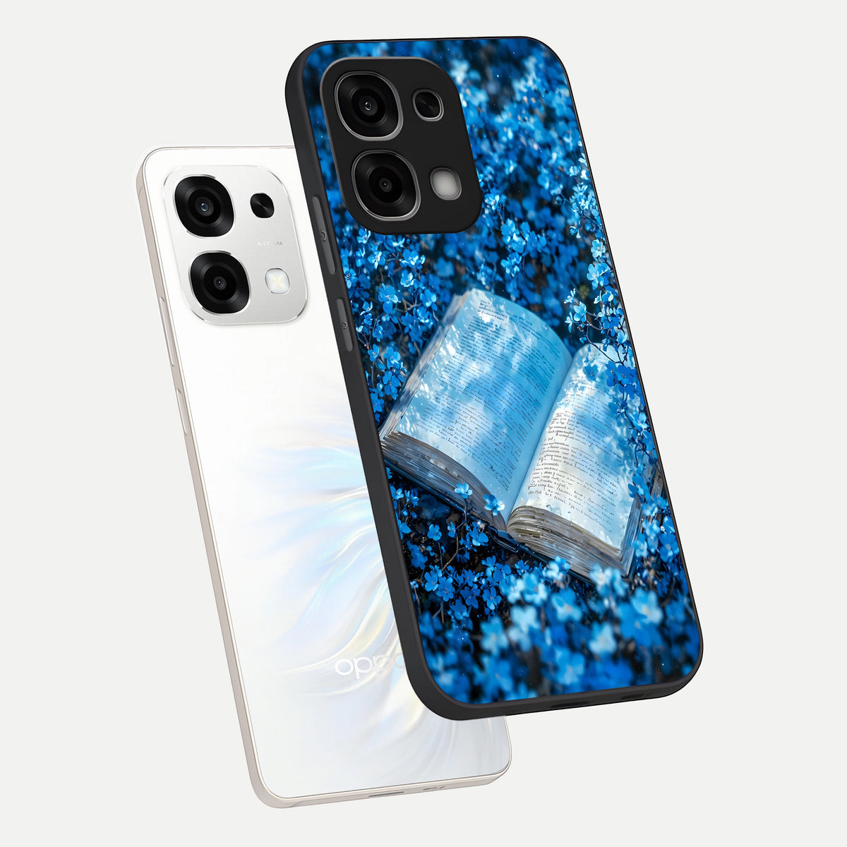  Blue Bloom Tales phone case For Oppo F33 5G showing premium glass back cover with detailed artwork