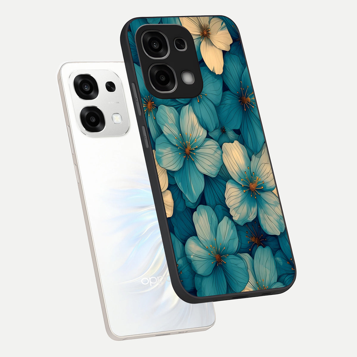  Blue Shade Floral phone case For Oppo F33 5G showing premium glass back cover with detailed artwork