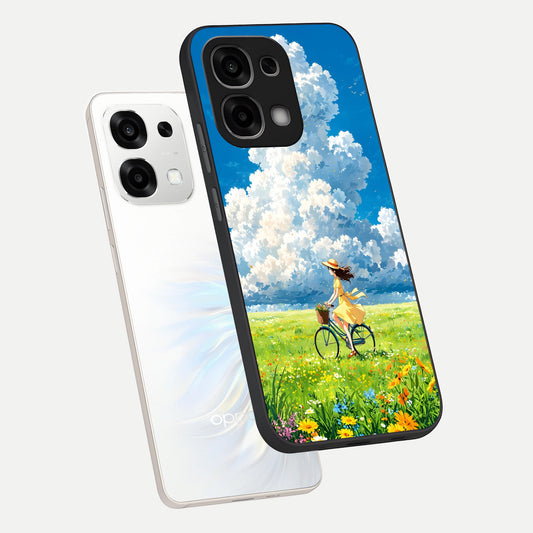  Breezy Meadow Ride phone case For Oppo F33 5G showing premium glass back cover with detailed artwork