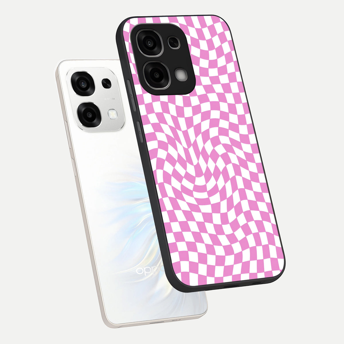  Bubblegum Check Wave phone case For Oppo F33 5G showing premium glass back cover with detailed artwork
