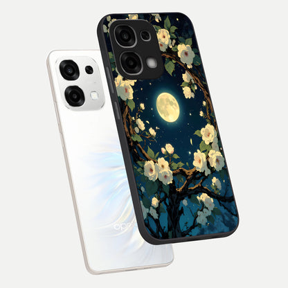  Celestial Moon And Flower phone case For Oppo F33 5G showing premium glass back cover with detailed artwork