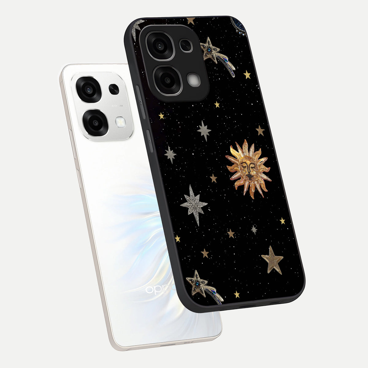  Celestial Moon With Stars phone case For Oppo F33 5G showing premium glass back cover with detailed artwork
