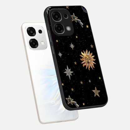  Celestial Moon With Stars phone case For Oppo F33 5G showing premium glass back cover with detailed artwork