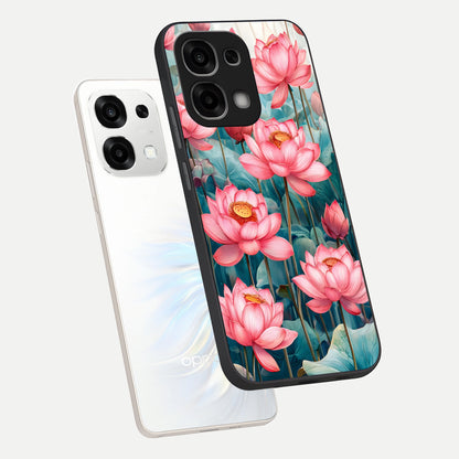  Celestial Pink Lotus phone case For Oppo F33 5G showing premium glass back cover with detailed artwork