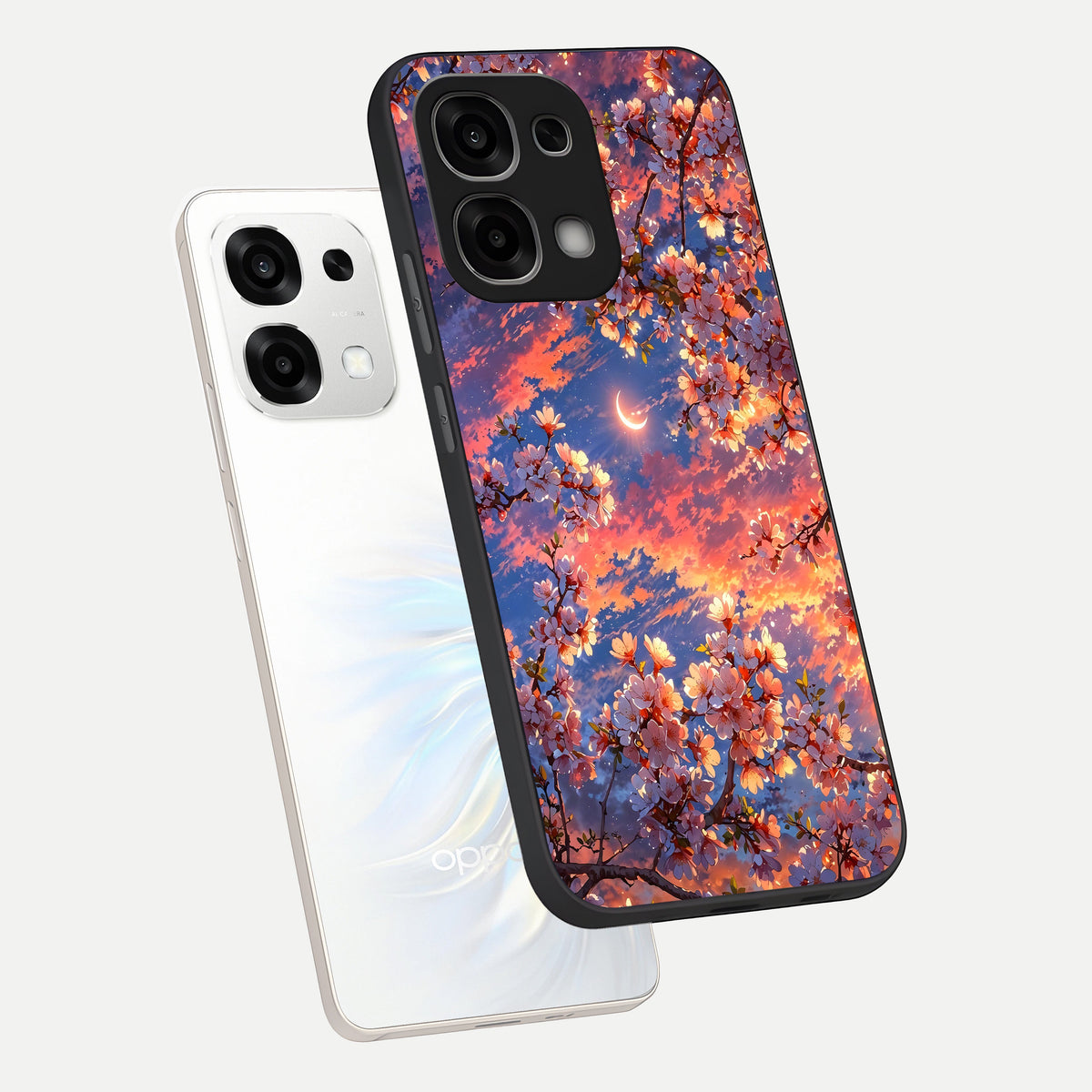  Celestial Sakura Sunset phone case For Oppo F33 5G showing premium glass back cover with detailed artwork