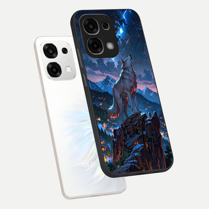  Celestial Wolf Howl phone case For Oppo F33 5G showing premium glass back cover with detailed artwork