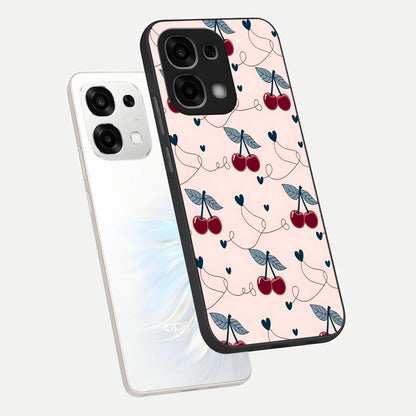  Cherry Heart Line phone case For Oppo F33 5G showing premium glass back cover with detailed artwork