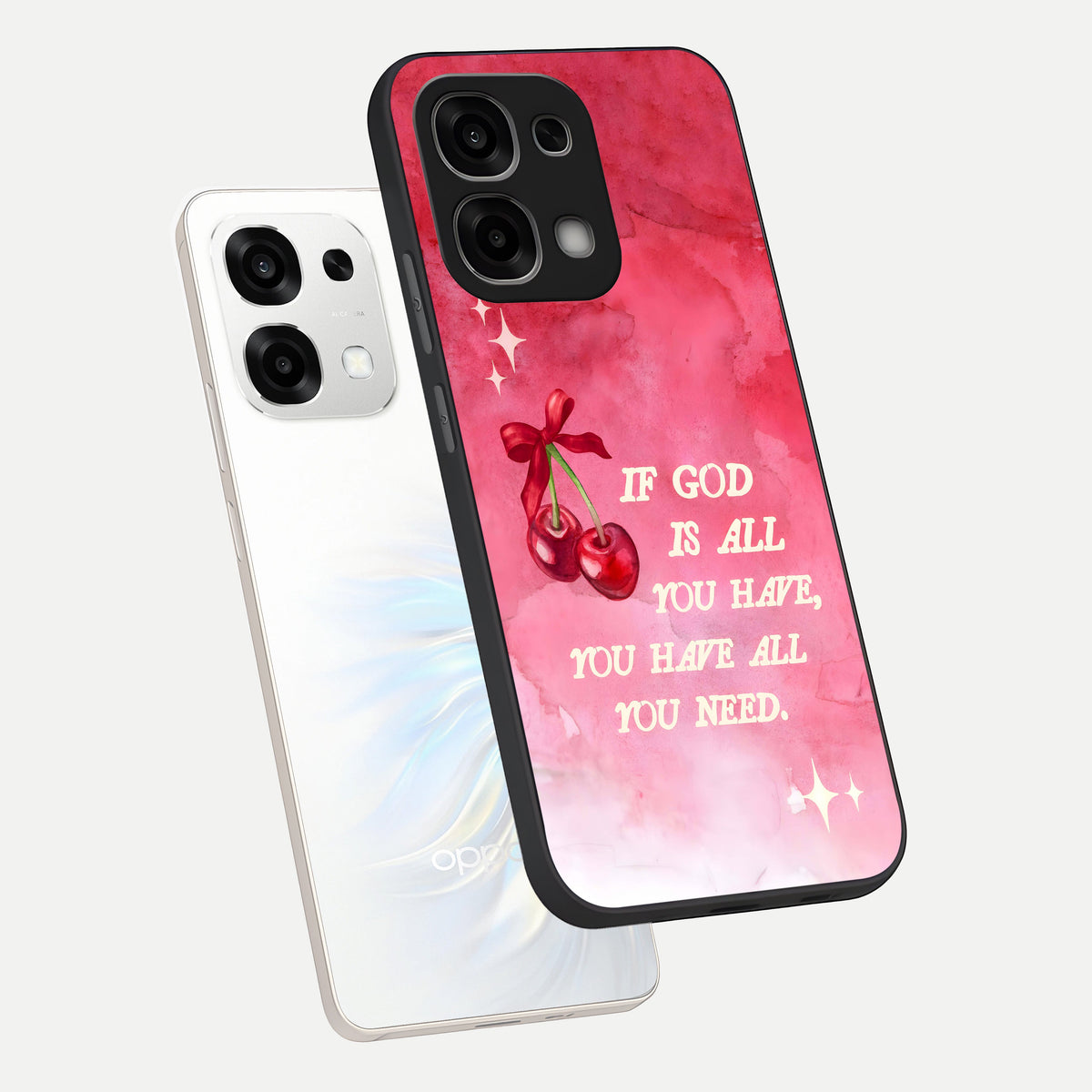  Cherry Quote phone case For Oppo F33 5G showing premium glass back cover with detailed artwork