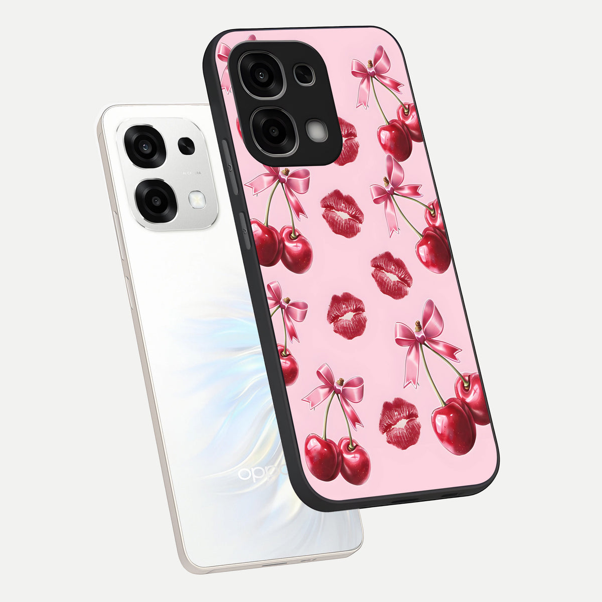  Cherry With Lips phone case For Oppo F33 5G showing premium glass back cover with detailed artwork