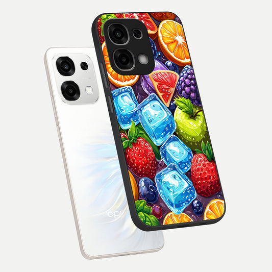  Colorful Fruits with Ice phone case For Oppo F33 5G showing premium glass back cover with detailed artwork